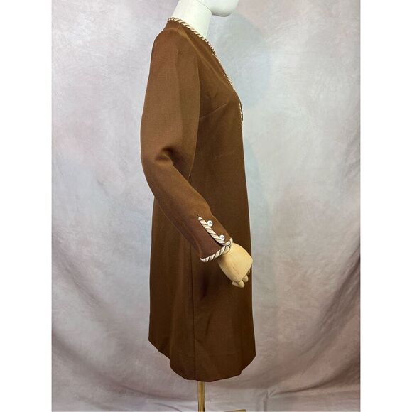 Vintage 70s 60s Brown Shift Dress Mod MCM GoGo Disco Size Medium - Picture 6 of 10